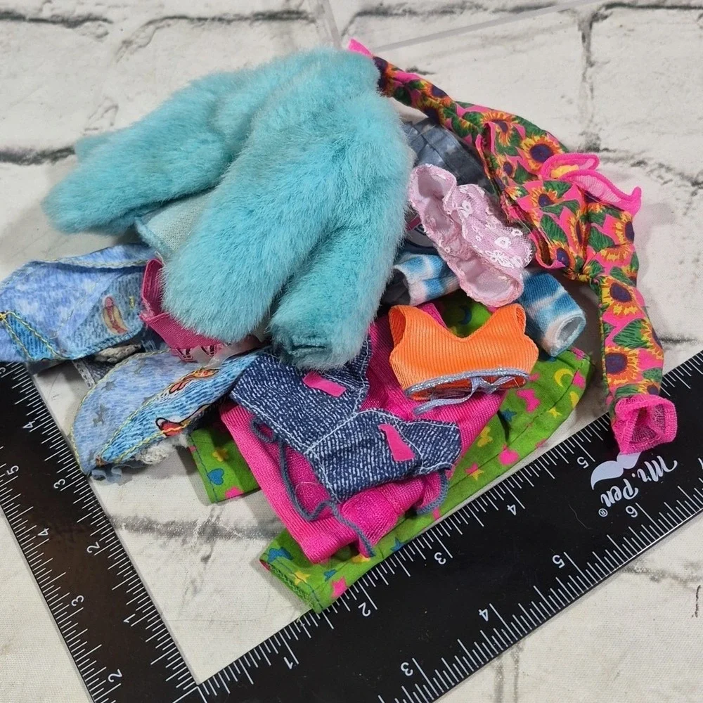 Vintage Barbie‎ Doll Clothes Lot Denim Vests Fringe Jeans Skirts Tops Fur Coat